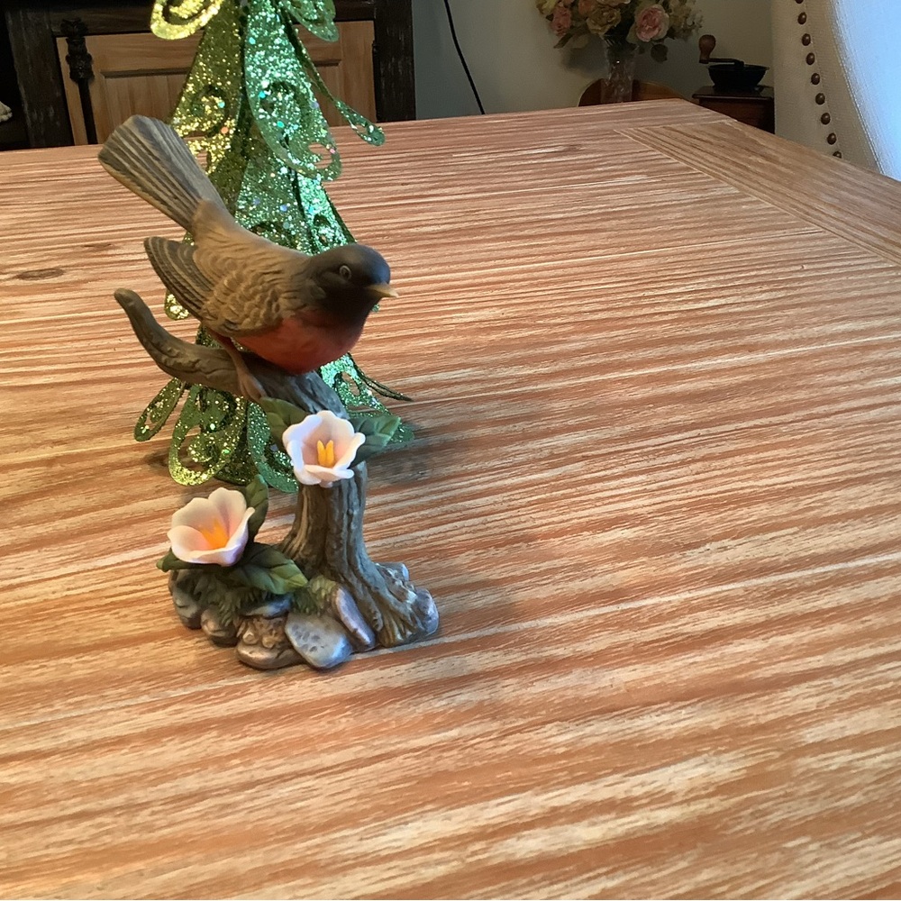 Hand-Painted Ceramic Bird Figurine in Brown and Orange